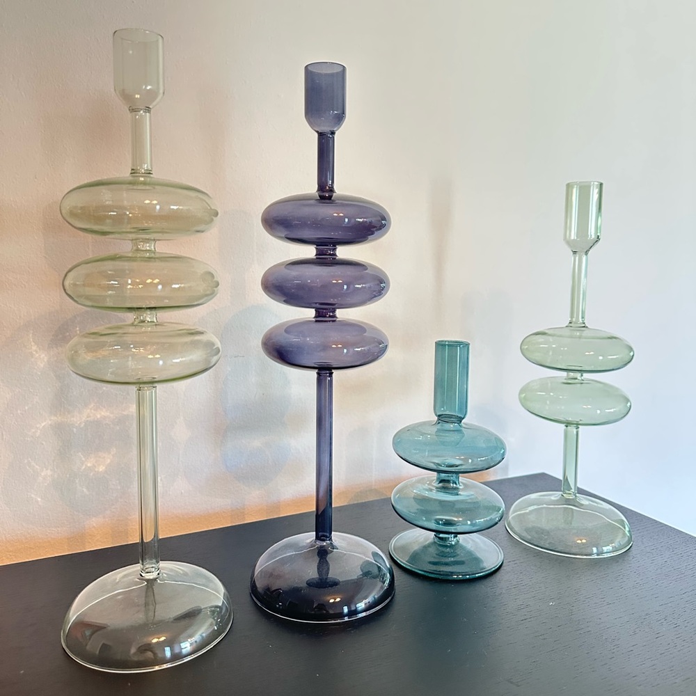 Anthropologie glass candle holders, perfect condition, cute & trendy home decor